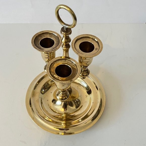 Vintage MCM Heavy Solid Brass Candelabra -m3 Candleholders and drip Tray - Picture 6 of 15